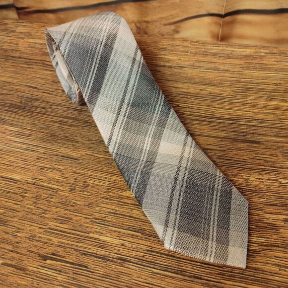 Ryan Seacrest Distinction Men's Gray Striped Silk/Cotton Neck Tie - Picture 1 of 2